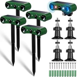 Qualirey 4 Pack Solar Ultrasonic Animal Repellent Outdoor Waterproof Nocturnal Animal Deterrent with 129dB Motion Sensor Alarm Red Blue Flashing Light to Repel Wolves Cat Dog Fox for Garden Yard Lawn-38
