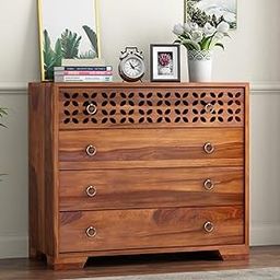 Craftswood Handcrafted Sheesham Wood Dressers Chests of 4 Drawers | Kitchen Crockery Cabinet Unit | Sideboard Storage Cabinets | Bedroom Furniture | Wooden Chests of Drawers | Honey Finish-image-20