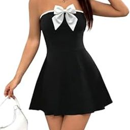 Solid Tube Bow Detailing Sleeveless Fit & Flare Mini Dress for Women-picture-7