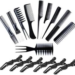 Set of 10 Pcs Multipurpose Salon Hair Styling Hairdressing Barber Combs Professional Comb Kit with 6 Pcs Hair Styling Section Clips | Styling Barber Comb Kits-image-87