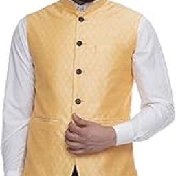 Yellow Jacquard Printed Silk Nehru Jacket (yellow)-10