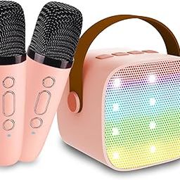 Mini Karaoke Machine for Kids Age 4-12, Bluetooth Speaker with 2 Wireless Microphone & LED Lights, Christmas Birthday Gifts for Girls Boys Kids Adults-picture-22