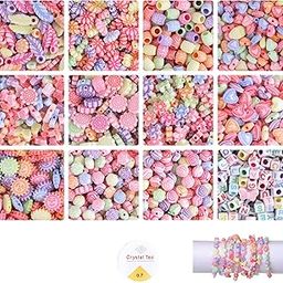 Ambitieux Bracelet Making Craft Kit 12 Types of Colorful 400+ pcs of Plastic Beads with Elastic-(CHN), Multicolor-17