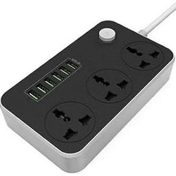 ZAEGO Spike Guard with 3 Plug Adapter Power Strip Board: 2500W, 110V-250V Surge Protector 2mtr Cable Universal 3 AC Sockets + 6-USB Ports 3.4A Extension Outdoor,Indoor Use.-picture-11