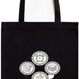 Eat,Sleep,Study,Repeat Black Cotton Tote Bag with Zipper | A4 Size Printed Pocket | Motivational Hustle Quote Print | 16x14 inch Reusable Bag for Study, Office, Gym-image-43