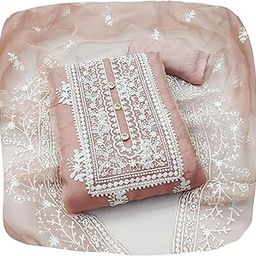 Women's Embroidery Unstitched Salwar Suit Material With Dupatta |Material: Chanderi Cotton-image-39
