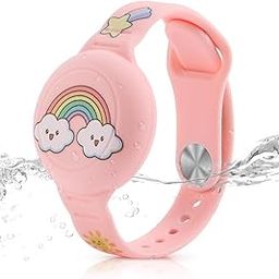 ZORBES Kids Airtag Bracelet Cartoon Rainbow Silicone Bracelet For Airtag Anti-Lost Airtag Bracelet Waterproof Full Cover Protection Silicone Cover For Air Tag 9 Inches Adjustable Wrist Band-28