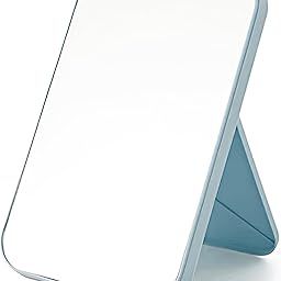 Potency Desktop Makeup Mirror, Single Sided Makeup Mirror Rectangular Vanity Mirror with Folding Bracket Table Desk Mirror with Stand for Girl Women (Blue, 1Piece)-image-59