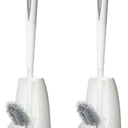 Ryhiac 2 Pack Toilet Bowl Brush with Holder for Bathroom, Under-Rim Double Brush Head, Long Handle Household Cleaning Brushes Set (2 Pack Grey Brush with Holder)-image-30