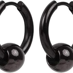 Punk Ball Circle Ring Piercing Earrings Christmas Gift Black Stainless Steel Hoop Earring-image-32