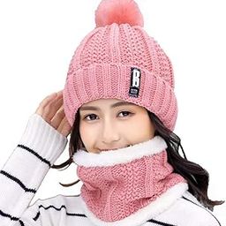 Twist Color Winter Very Soft Warm 1 Set Snow Proof Knitted Ball Cap (Inside Fur) Woolen Beanie Cap + Neck Muffler Scarf Set for Ladies Women Girl (Ball Pink)-image-89