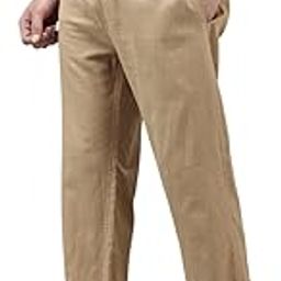 Men's Cotton Blend Solid Trouser Pants with Drawstring Waistband | Elasticated Waist | Relaxed Fit | Casual with Side and Back Pockets, Premium Dark Beige-picture-2