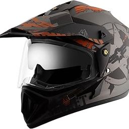 Vega Off Road Secret ISI Certified Matt Finish Full Face Dual Visor with Peak Helmet for Men and Women Outer Clear Visor and Inner Smoke Sun Visor(Dull Anthracite Black, Size:L)-picture-23