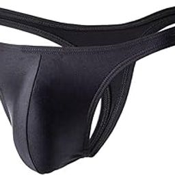 Men's Polyester Spandex Low Rise Mid Coverage Back Thong Brief Underwear (Black)-picture-5