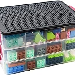 WMM Toys Storage Organizer Bins for Lego, Stackable Toys Organizer, Lego Building Block Storage, Toy Storage Box with 24 Palace Grids, Plastic Stackable Organizer Bins (Black 3layers)-image-73