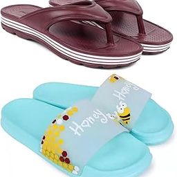 Combo Pack of 2 Slipper/Flip Flops/Slides/Clogs/Sandals for Women (V-Snow Vs Honey)-image-90
