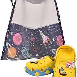 playful plunge Travel Shoe Organizer | Multipurpose, Compact, Foldable, Durable, Lightweight, Waterproof, Reusable Shoe Bag | Travel Friendly Accessory Pouch | Ideal for Shoes (Outer Space Print)-picture-1