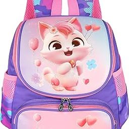 Pink Kitten Cartoon Bag for Girls, Stylish School Backpack for Class 1–7, Comfortable & Spacious Backpack for Primary Students (Pink Purple)-picture-36