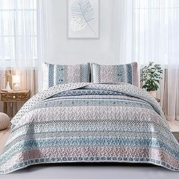 Boho Quilt Set Full Size, Light Blue Bohemian 3 Pieces Quilt Sets, Lightweight Summer Bedspread Coverlet Bedding Set for All Season (78"x90")-picture-16
