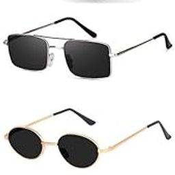 Unisex Sunglasses Set of 4, Classic Square and Rectangular Frames, Eye Protection, Black and Silver - MC-739-picture-7