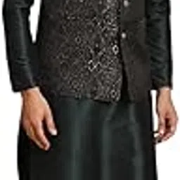 ethluxis Mens Silk Blend Kurta Set with Nehru Jacket, Classic Fit, Black-picture-29