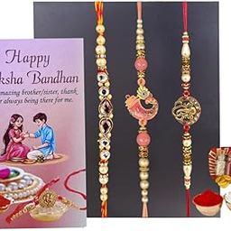 Rakhi Set of 3 for Bhaiya Bhabhi with Kid | Rakhi with Tilak and Greeting Card | Family Pack for Raksha Bandhan-image-64