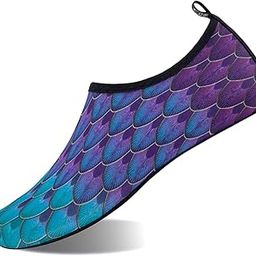 Womens and Mens Kids Water Shoes Barefoot Quick-Dry Aqua Socks for Beach Swim Surf Yoga Exercise (Blue/Green, M)-image-75