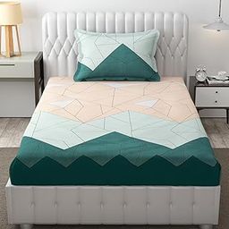 FRESH FROM LOOM Single Size Microfiber Bedsheet Set - Printed, Hypoallergenic, Wrinkle Free with 1 Pillow Covers (60x90 Inches | Beige Green) 144 TC-picture-14