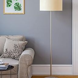 LED Floor Lamp Standing Modern Silver Lamp Shade for Living Room Corner, Home, Hotel, Office (12 Inches, 4Ft Height, Metal, Pack of 1) (Blue) (Off White)-15