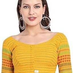 Women's Cotton Stitch Dobby with Border Elbow Sleeve Blouse-image-3