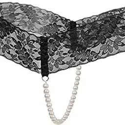 snappsy Women Crotchless Panties Sheer Lace Thong Underwear Pearls Strings Black-picture-39
