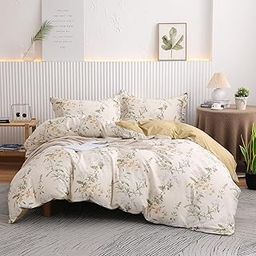 OAITE Duvet Cover Set King Size Floral Pattern 600 Thread Count Ultra Soft 100% Long Staple Cotton Duvet Cover Sets 3-PC, Breathable Duvet Cover with Zipper Closure & Corner Ties-image-8