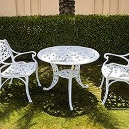 OUTLIVING Cast Aluminium Patio Castign Outdoor Set Balcony (White, 2 Chairs 1 Table)-image-24