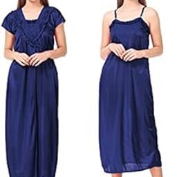 Women Satin Solid Nighty with Robe, Night Dress, Night Wear for Girl's, Pack of 2-image-37