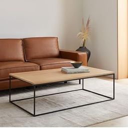 Mahi Wood Mart Modern Industrial Square Coffee Table - Natural Wood Plank Top with Black Metal Frame Living Room Accent Table.-image-0