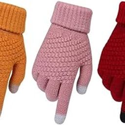 Women Winter Touch Screen Gloves Warm Fleece Lined Knit Gloves Elastic Cuff Winter Texting Gloves Pack of 2 Assorted Color (2 Pair)-4