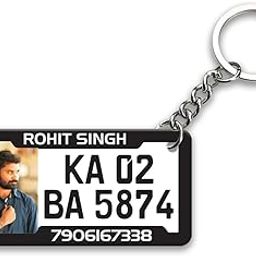 ENGRAVE MEMORIES Customized Number Plate Keychain with Photo, Name & Vehicle Details | Personalized Wooden Keyring Gift for Car & Bike Owners-1