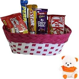 SFU E Com Creamy Caramel Chocolate With Lottee Hamper | Valentine Love Teddy Bear With Chocolate Combo | Valentine Chocolate Hamper | 154-12