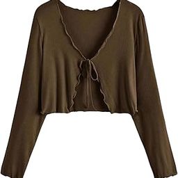 Casual Multicolor Solid Full Sleeve Front Tie Shrug for Women (in, Alpha, XS, Brown)-44