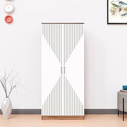 SPYDER CRAFT Albite Double Door Engineering Woo Wardrobe for Clothes| Stylish Cupboard for Bedroom| Multi Utility Design with Handles| Engineered Wood- (Color-Noce Lyon & White) 1 Year Warranty-0