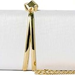 Hand Clutch for Women, Girls - Evening Party Wedding Clutches Purse with Crossbody Shoulder Sling Chain (Silver)-image-69