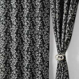 Homefab India 2 Piece Grommet Style Polyester Window Curtain - 7 feet, Floral Black, Room Darkening Curtains-picture-24
