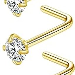 3 Pcs Nose Studs 18G 20G 22G Nose Piercings Nose Rings L Shaped Nose Piercing Jewelry Nose Ring Nose Stud Nose Jewelry Nose Rings for Women Men Nose Rings Studs 18 20 Gauge Curved Shaped Real-image-46