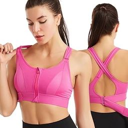 Sports Bra for Women High Impact Work Out Bra with Support Front Zipper Gym Padded Bras with Adjustable Straps Racerback Bras for Running, Cycling, Aerobics, Boxing-image-25