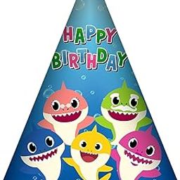 Wanna Party Baby Shark Paper Caps, Cone Hats for Baby Shark Theme Birthday Celebration (Pack of 8)-12