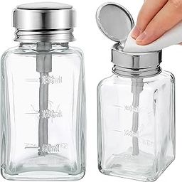 Lallisa 2 Pcs 6 Oz/ 180 ml Clear Pump Dispenser Bottle with Metal Flip Cover Glass Nail Polish Remover Push Down Dispenser Bottle Refillable Push Down Pump Dispenser Press Container for Makeup Remover-image-26