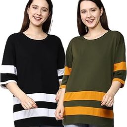 100% Cotton Loose Fit Drop Shoulder Oversized T Shirts for Women Combo Pack of 2-image-8