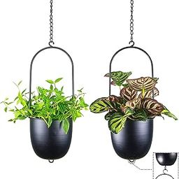HemePaha Metal Hanging Planters, Set of 2 Black Oval Plant Hangers with 6 inch Flower Pots, Modern Wall and Ceiling Plant Holders for Indoor Outdoor Plants Home Décor (Stackable)-image-62