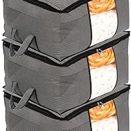 Kuber Industries Non-Woven Lining Print Blanket Cover|Clothes Organizer With Transparent Window, Zipper Closure & Handle, Set of 3 (Gray, Extra Large)-25