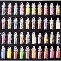 FAMEZA Nail Decoration Nails Glitter Art Kit, Nail Sequins Accessories Set of 48-Color Glass Bottle for Women Teens, Use for Nail Art/Craft/Phone/Clothes/Shoes/Bag DIY-31